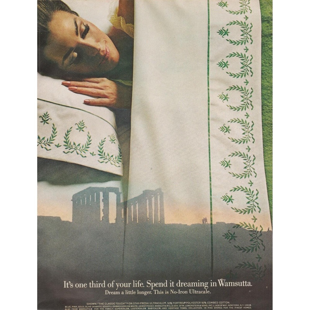 Wamsutta Ultracale No Iron Sheets Dreaming Mid Century Vintage Print Ad 1970